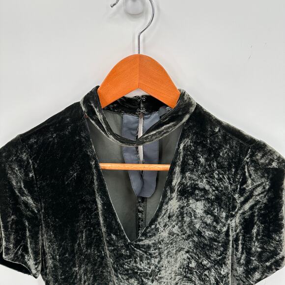 MADEWELL Short Sleeve Choker Collar Velvet Silk Blend Blouse H1947 // XXS - Picture 4 of 9
